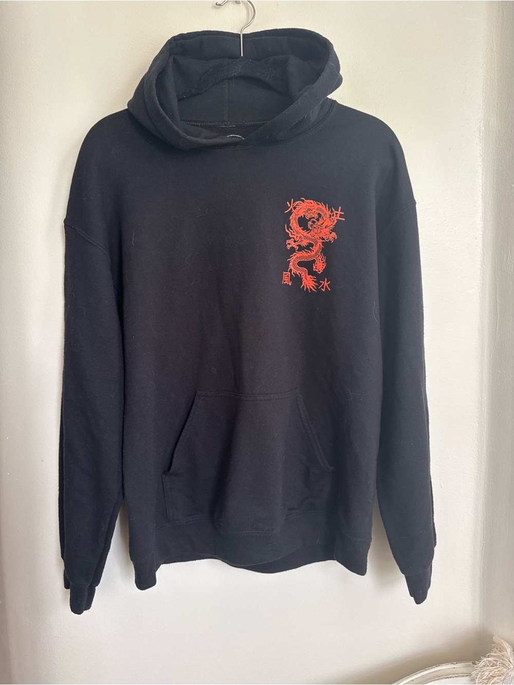 Men's SCW Black Hoodie with Red Dragon Chest Print